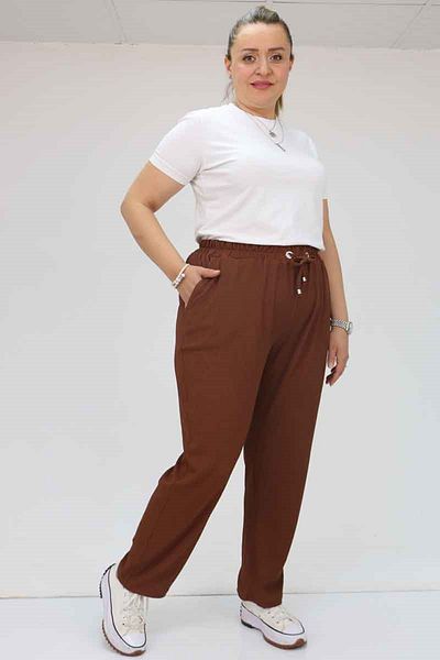 Eslina 39011 Large Size Wrinkled Skinny Leg Trousers - Brown