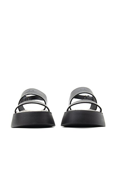 Armani Exchange Unısex Ayarlanabilir Bilek Kayışı Üst Tarafı Kabartma Logolu Platform Taban Siyah Sandalet XDP054 XV