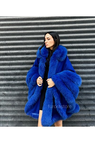 Furora Store Kadın kaşmir panço- Kürklü Oversize Panço- Kadın şal- Yünlü Şal