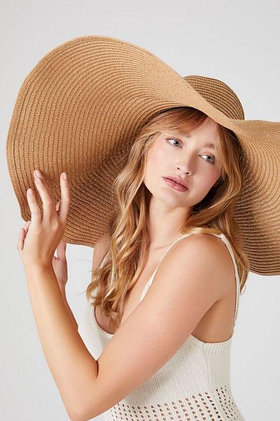 Külah Women's Oversize Large Straw Hat Natural 55cm Beach Hat Camel