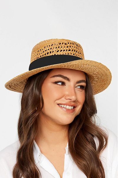 Külah Women's Straw Braided Banded Camel Boater Hat