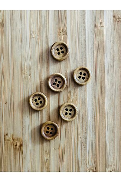 Öztürk Wooden Button, Natural Color and Varnish Finish. Vest, Trousers, Ferace, Blouse and so On. 15mm. 6 Pieces.