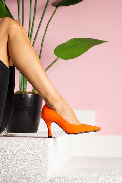Seniorah Tatiana Orange Satin - Pointed Toe Women's Classic Heeled Shoes