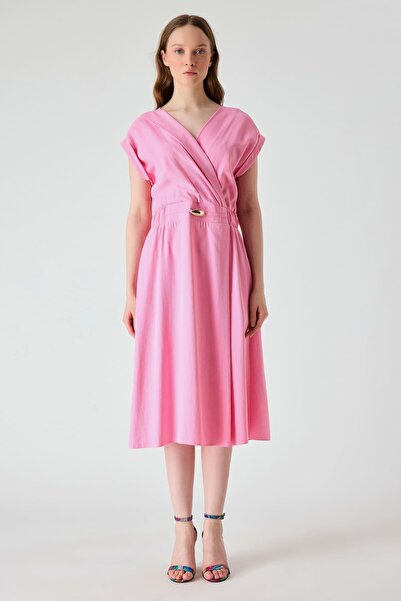 FEVER Gold tokalı beli elastik elbise