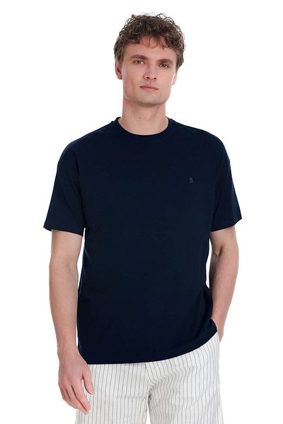 Hatemoğlu Μπλουζάκι Navy Blue Regular Fit 100% Cotton Crew Neck Oversize T-shirt