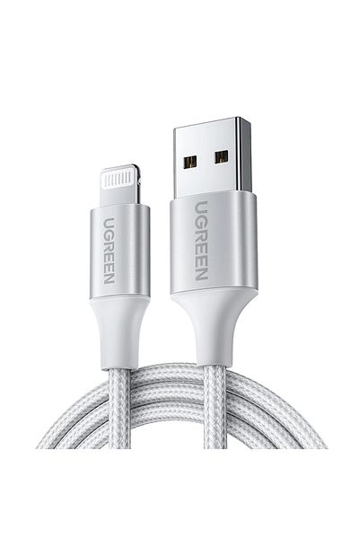 Ugreen كابل شحن USB-A إلى Lightning، بطول 1 متر ومُضفر من النايلون، 2.4 أمبير، 20 وات PD، متوافق مع iPhone