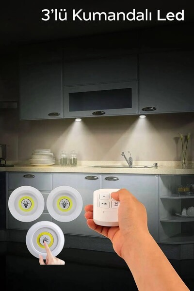isometric 3'lü Uzaktan Kumandalı Led Aydınlatma Dolap Altı, Dolap İçi Lamba