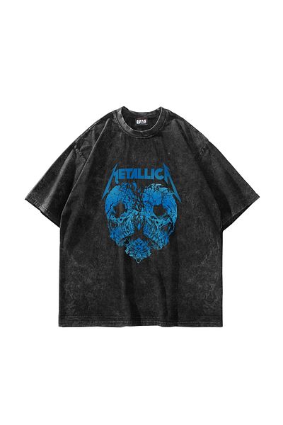 Sekizbiraltı Μαύρο μπλουζάκι Metallica Skull Head Printed Oversize Unisex που πλένεται