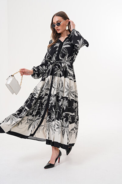 NAVY Rochie din viscoză cu curea cu nasturi de lungime întreagă