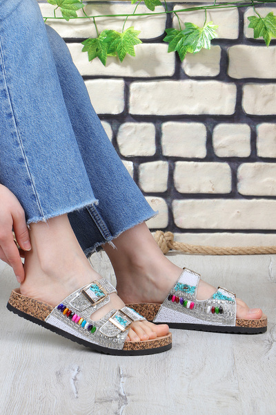 Vojo Papuci de damă Toledo cu talpă anatomică cu mărgele de piatră cu detalii Sea Pool Beach