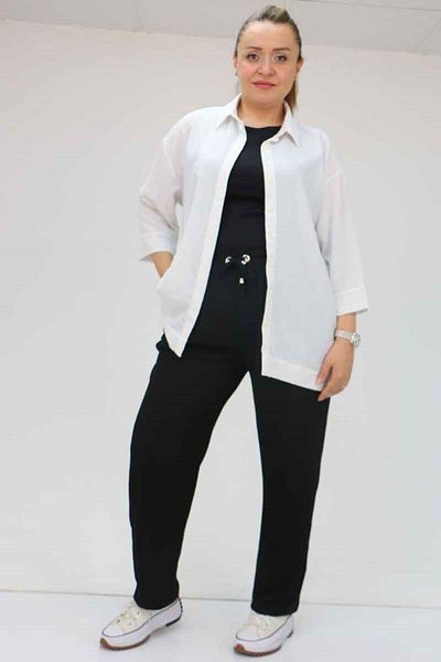 Eslina 39011 Large Size Wrap Skinny Leg Trousers-black