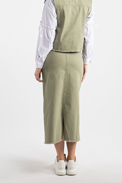 Hatun Atila Straight Cut Green Denim Skirt