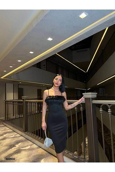 Glysso Black Stylish Evening Dress with Otrishi Feathered Body