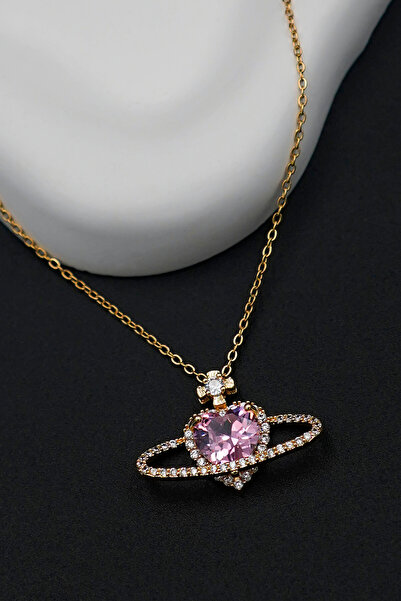 TREND COLLECTİON 316L الصلب الذهب اللون الزركون حجر زحل الوردي القلب نموذج قل...