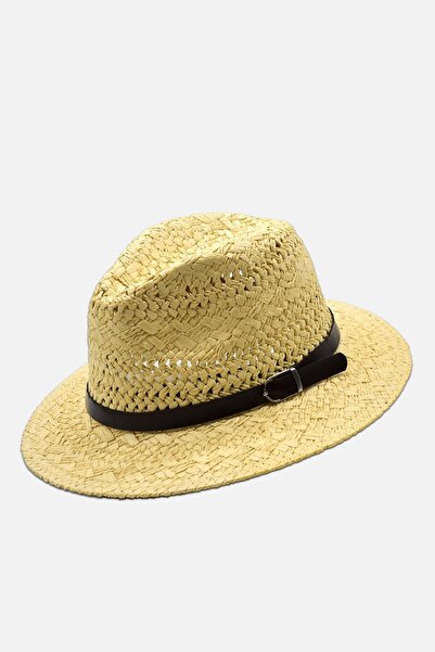 Külah Pleteni Teksturirano Koža prugasti bež slamnati šešir