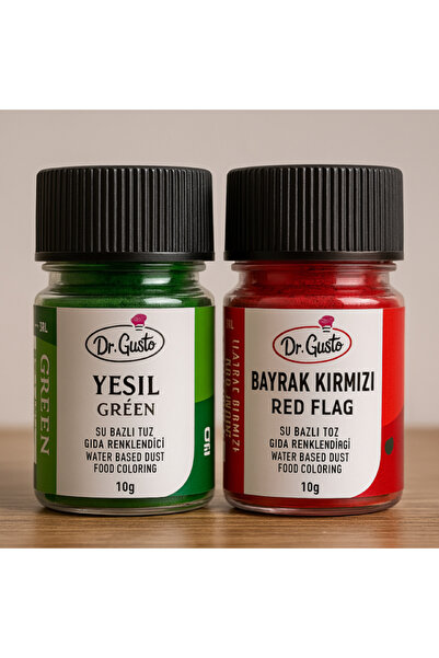 Dr. Gusto Su Bazlı Toz Gıda Boyası 2 li Set Yeşil Bayrak Kırmızı 10 gr