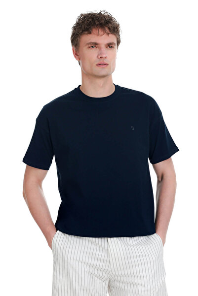 Hatemoğlu Μπλουζάκι Navy Blue Regular Fit 100% Cotton Crew Neck Oversize T-shirt