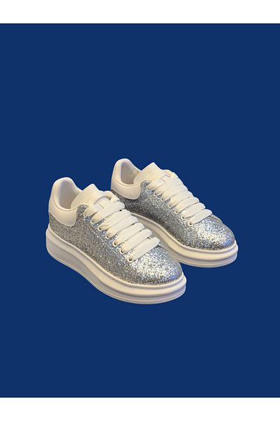 POLENS Pantofi sport confortabili, ortopedici, în stil Mcqueen, alb perlat/argintiu