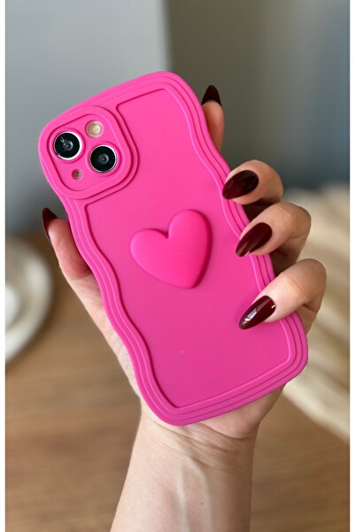 MİRAZ TASARIM حافظة آيفون 13 ثلاثية الأبعاد على شكل قلب فوشيا