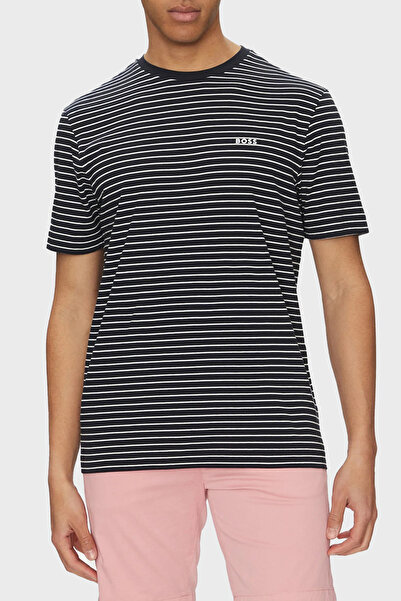 BOSS Çizgili % 100 Pamuk Relaxed Fit Bisiklet Yaka T Shirt Erkek T SHİRT 5049...