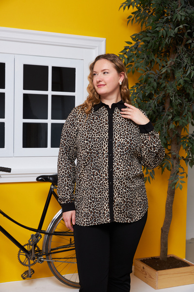 RMG Πουκάμισο με στάμπα λεοπάρ, ύφασμα μεγάλου μεγέθους