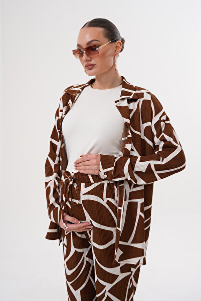 Miss Dünya Lissa Pregnant and Maternity Long Sleeve Printed Shirt Pants Top and Bottom Set