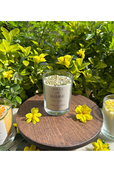 ORİVYA HOME Yeşil Cam Soya Wax Mum Yasemin Kokulu
