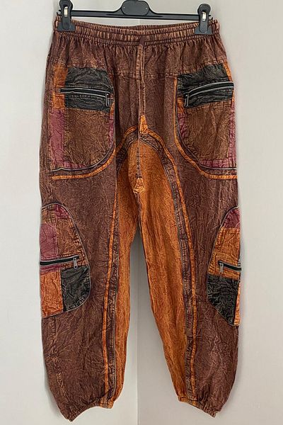 AYASOFYA OTANTIK Unisex Nepal Kahvenek Ethnic Casual Hippie Bohemian παντελόνι με ελαστική μέση και πόδια με τσέπες με φερμουάρ
