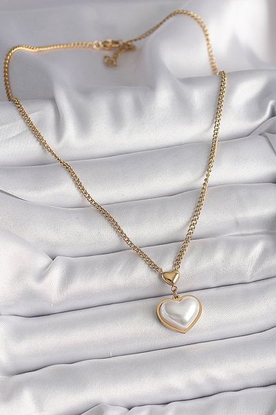 Skygo 316L Steel Gold Color Chain 3D Pearl Heart Model Women's Necklace - Tj-Bko9770