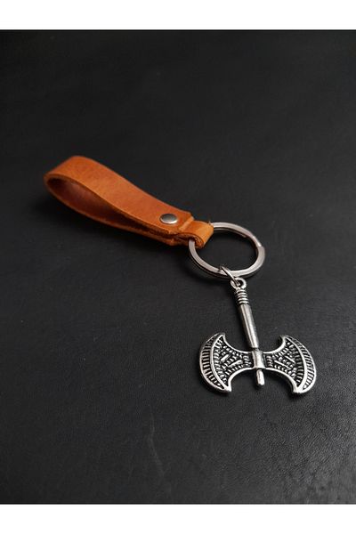 BSN Store Viking Nordic Real Leather Keyring with Double Ax Figure