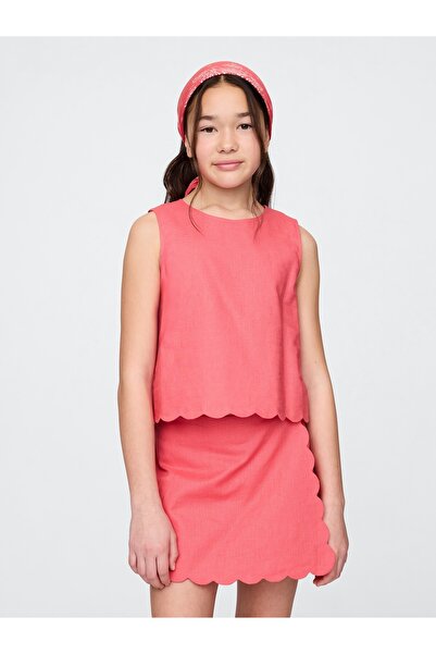 GAP Kız Çocuk Pembe Keten Karışımlı Fırfırlı Bluz