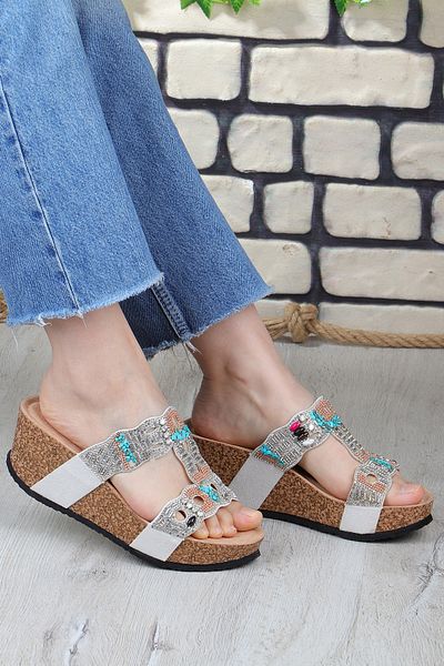 Vojo Γυναικείες άνετες παντόφλες Giorgia - Wedge Heel and Stone Detailed