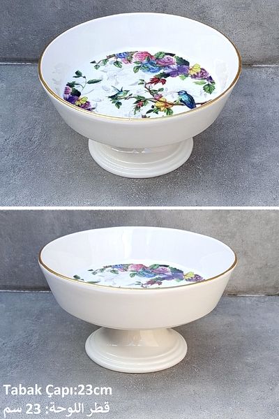 Pinkev Bird Patterned Footed Ceramic Presentation Plate