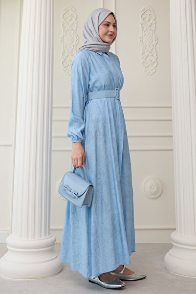 InStyle Сукня з сорочковим коміром на поясі, однотонна дитяча блакитна сукня