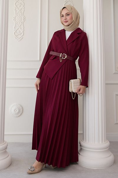 InStyle Rochie jachetă burgundă cu curea plisată