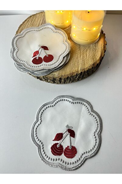 Moon Dizayn Kiraz işlemeli Sunumluk Peçete, Kokteyl Peçetesi, Kahve Yanı Sunumluk, Adet Sunum Peçetesi