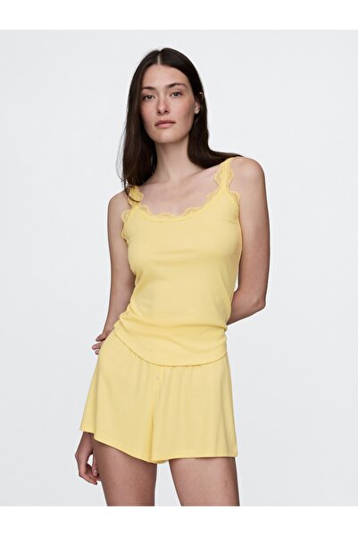 GAP Kadın Sarı Dantel Detaylı Askılı Pijama Üstü