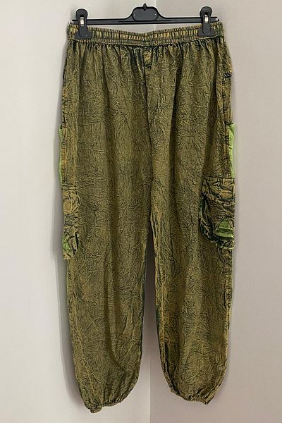 AYASOFYA OTANTIK Unisex Green Ethnic Waist Long Cargo Salad Bohemian Trousers