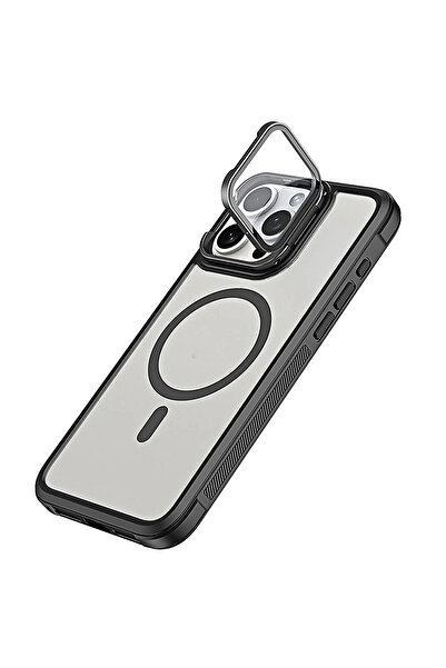 Caseji iPhone 14 Pro Uyumlu Standlı Kamera Kısmı Cam Korumalı Arkası Mat MagS...