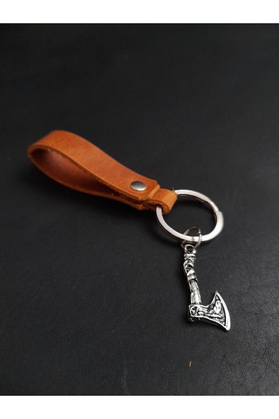 BSN Store Leather Keychain Real Leather Keychain with Nordic Axe Figure