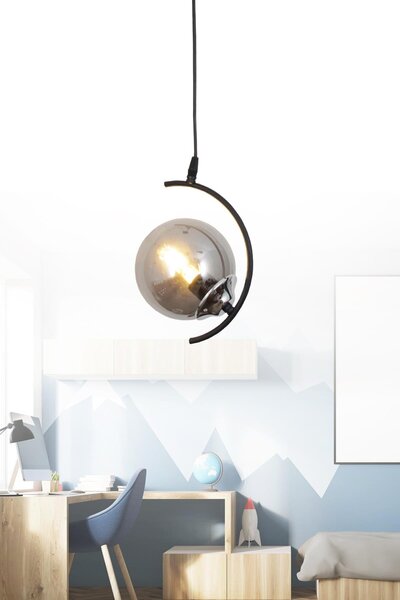 Taşcan Aydınlatma Merkür Tekli Siyah Krom Avize-Füme Camlı Dekoratif Tasarım ...