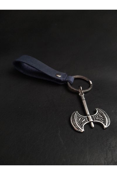 BSN Store Viking Nordic Real Leather Keyring with Double Ax Figure
