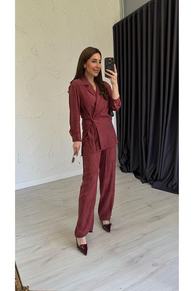 elif teke Bameda Tie Suit - Burgundy Fashion