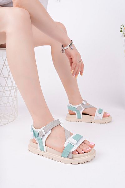 McDark Women's Beige Green Velvet Sandals