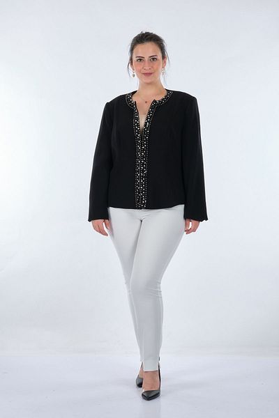 Gala-Xi Round Neck Large Size Ecru Women's Jacket2212401099