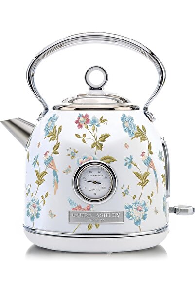 Laura Ashley سخان مياه لاسلكي Elveden White مصنوع يدويًا بسعة 1.7 لتر مع ميزان حرارة، 2.2 كيلو واط، حماية من الحرارة الزائدة
