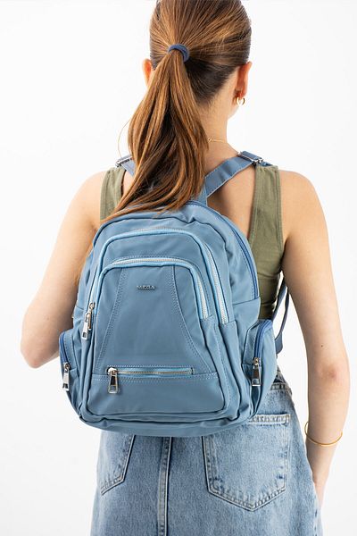Getcho Rucsac albastru cu mai multe compartimente pentru femei Casia – cu fermoar cu volum mare, potrivit pentru utilizare zilnică și școlară