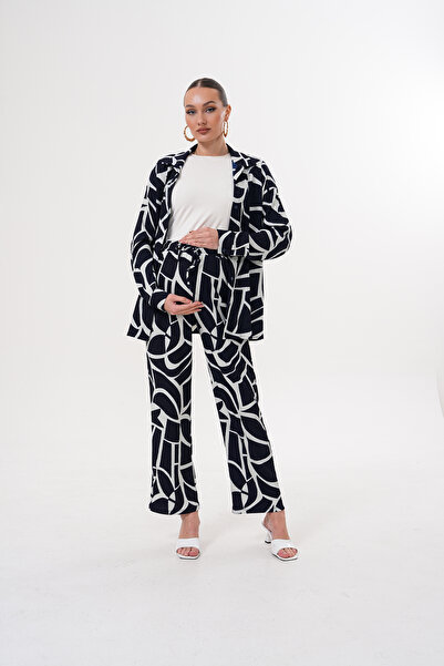 Miss Dünya Lissa Pregnant and Maternity Long Sleeve Printed Shirt Pants Top and Bottom Set