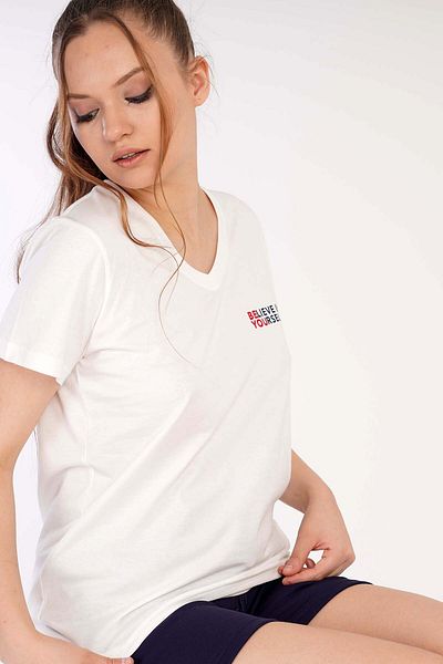 VİENETTA Set de pijamale cu mânecă scurtă, alb, cu 3 fire, cu decolteu în V, pentru femei, cu pantaloni scurți, 3010070000