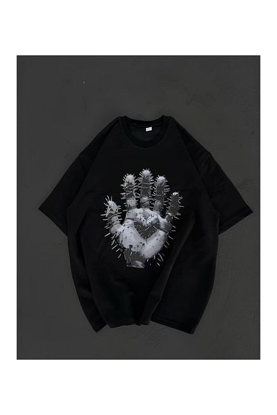 Tarz Cool Μπλουζάκι Unisex Crew Neck Μπροστινό Πίσω Μαύρο μπλουζάκι με στάμπα Oversize
